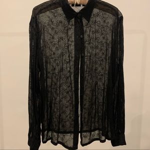 Camille Claudel Black Sheer Embroidered Blouse